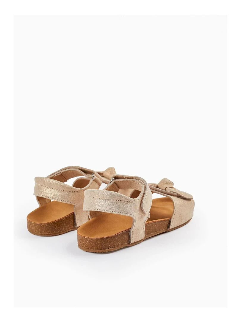 Sandales en cuir avec paillettes et nœud pour fille  ATLANTIC COMPANY   Beige clair