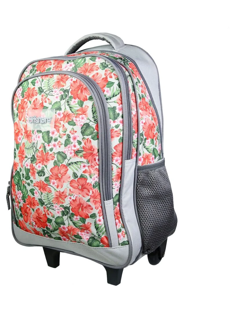 BAGTROTTER Sac à dos à roulettes Offshore Grise Fleurs Beige