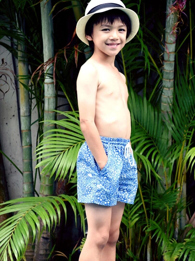 Short de Bain Garçon Coton Bleu Roi Blanc SWIMBOY La Faute à Voltaire Bleu Blanc