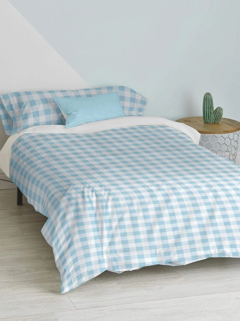 Parure housse de couette 2 pièces Vichy "Happyfriday"   Bleu