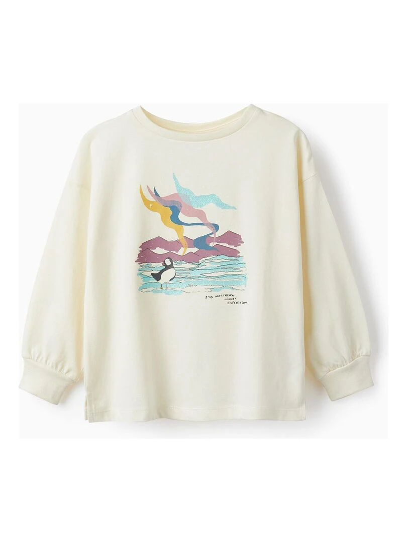 T shirt à manches longues en coton avec paillettes pour fille manches longues NORTHERN CALLING Blanc