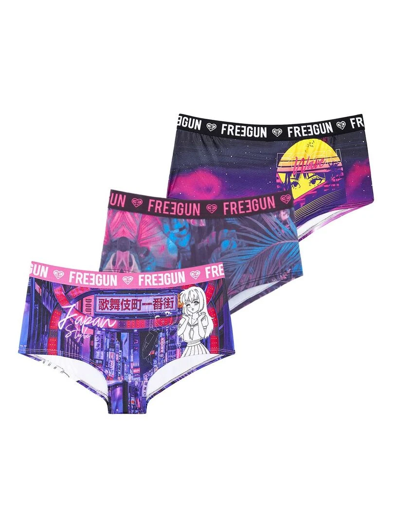 Lot de 3 shortys fille Japan Style Freegun Violet