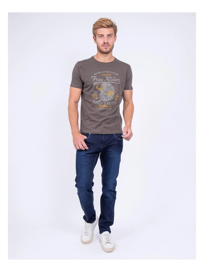 T shirt col rond pur coton JORDY   Kaki