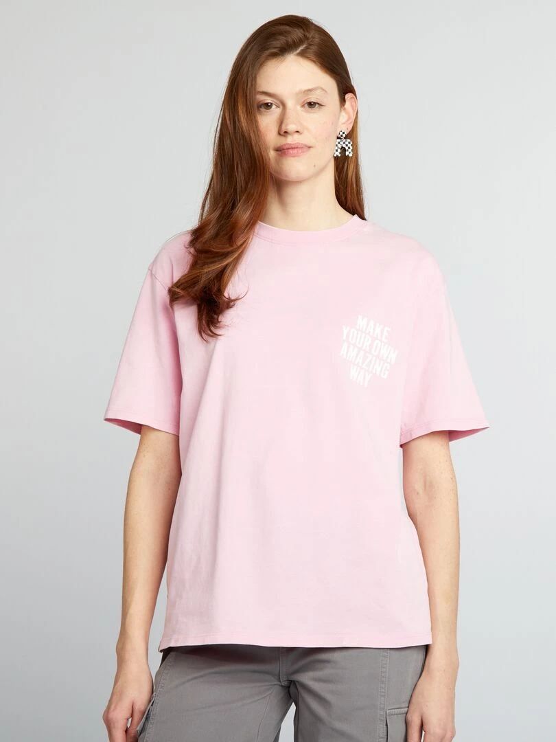 T shirt ample imprimé Rose