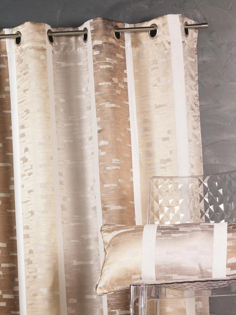 Rideau en jacquard design à rayures verticales Beige