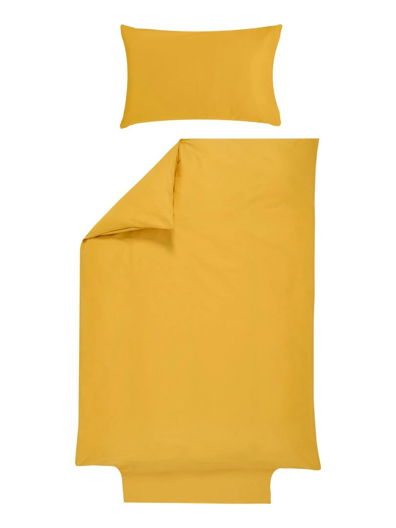 Parure de lit housse de couette 100x140 cm + taie 40x60 cm Coton Bio 'P'tit Basile' Jaune moutarde