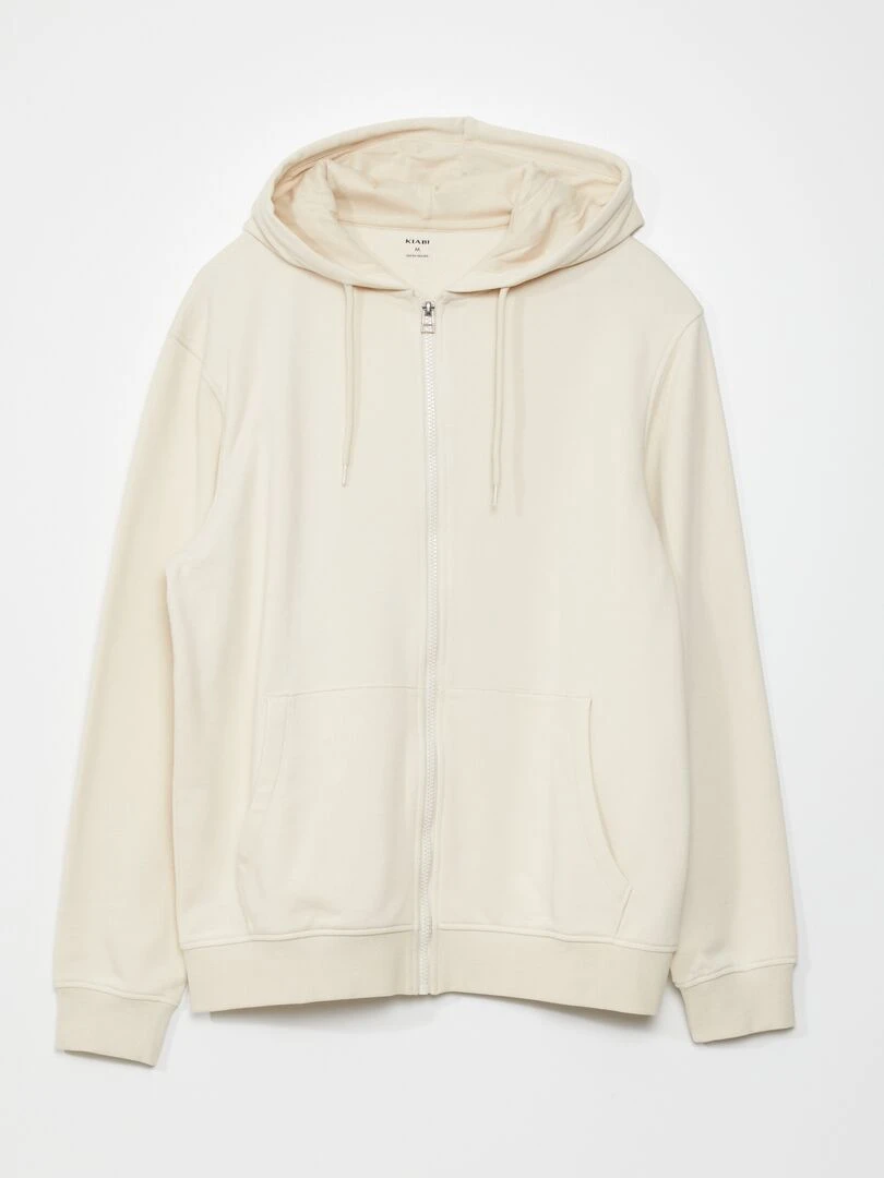 Sweat zippé à capuche beige