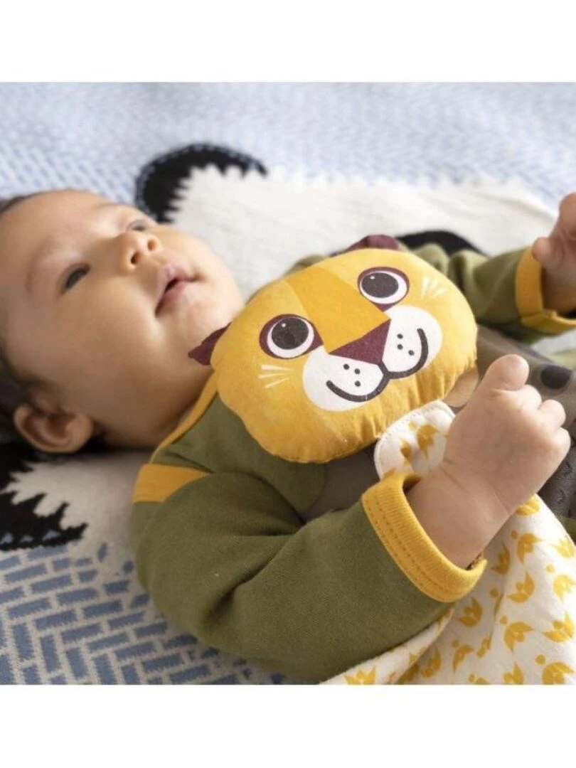 Doudou Lion en Coton Bio   Blanc Jaune