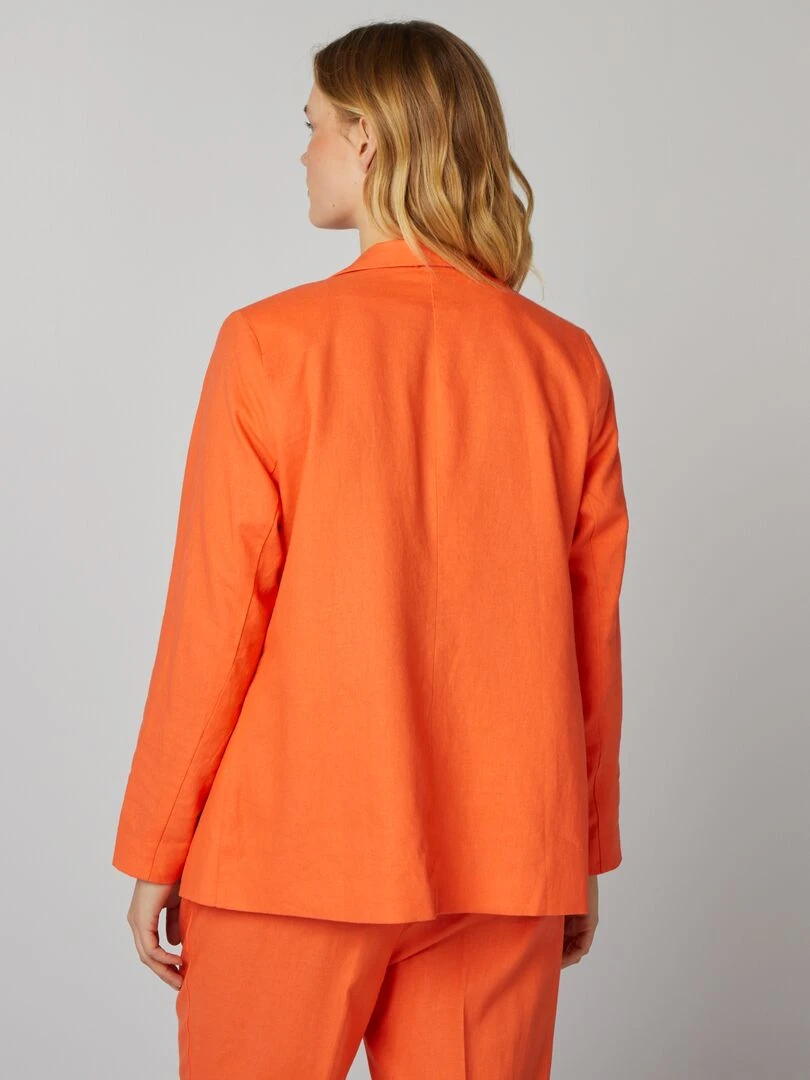 Veste de tailleur à col droit avec lin   Orange