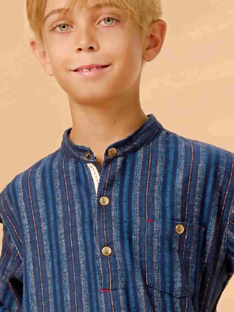 Chemise Laine Hiver Garçon Col Mao RIMBAUD 'LA FAUTE A VOLTAIRE' Bleu foncé