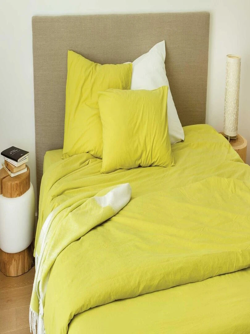 Housse Pour Edredon en Coton Lavé Jaune