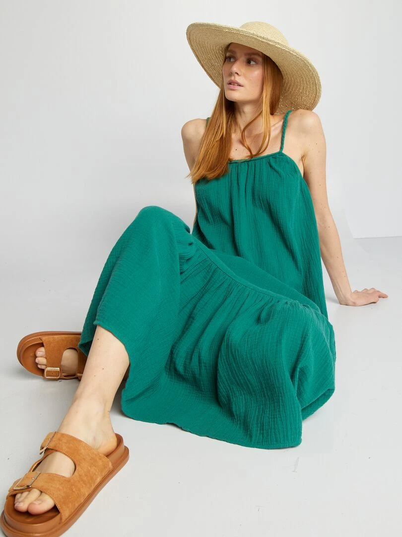 Robe longue à bretelles tressées Vert