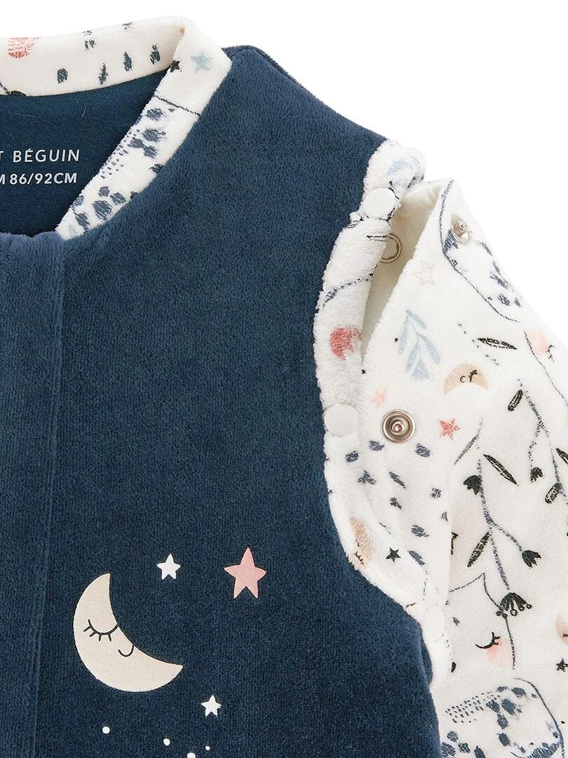 Turbulette d'hiver en velours avec pieds retroussables et manches amovibles Bisou Magique   Bleu