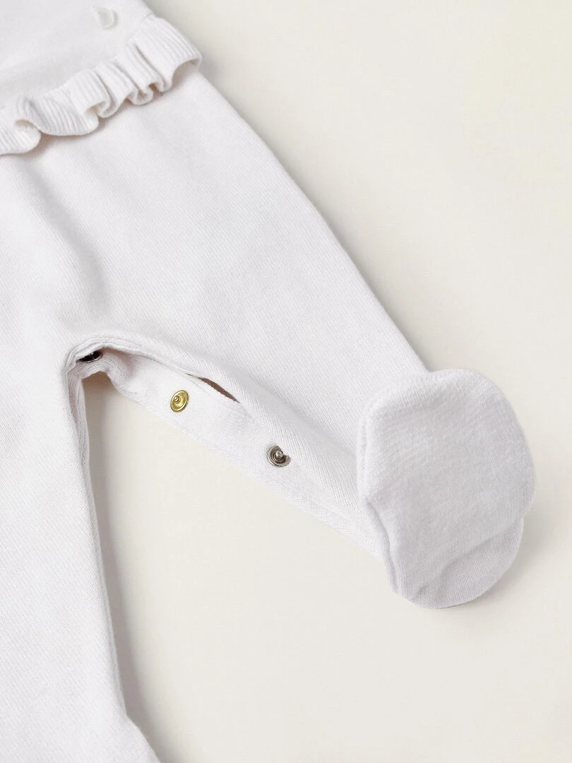 Combinaison en maille avec volants et pieds pour nouveau né 'Lapin' manches longues EARLY BLOOM   Beige clair