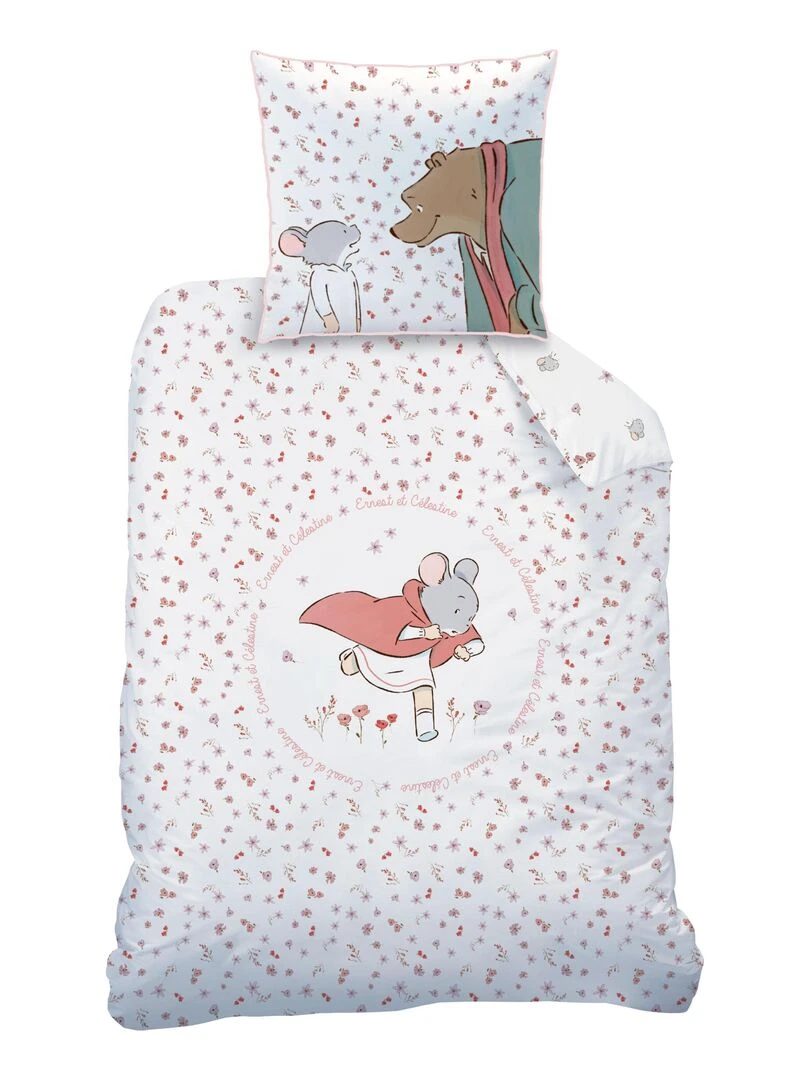 Parure de lit imprimée 100% coton  ERNEST ET CELESTINE JARDIN   Blanc