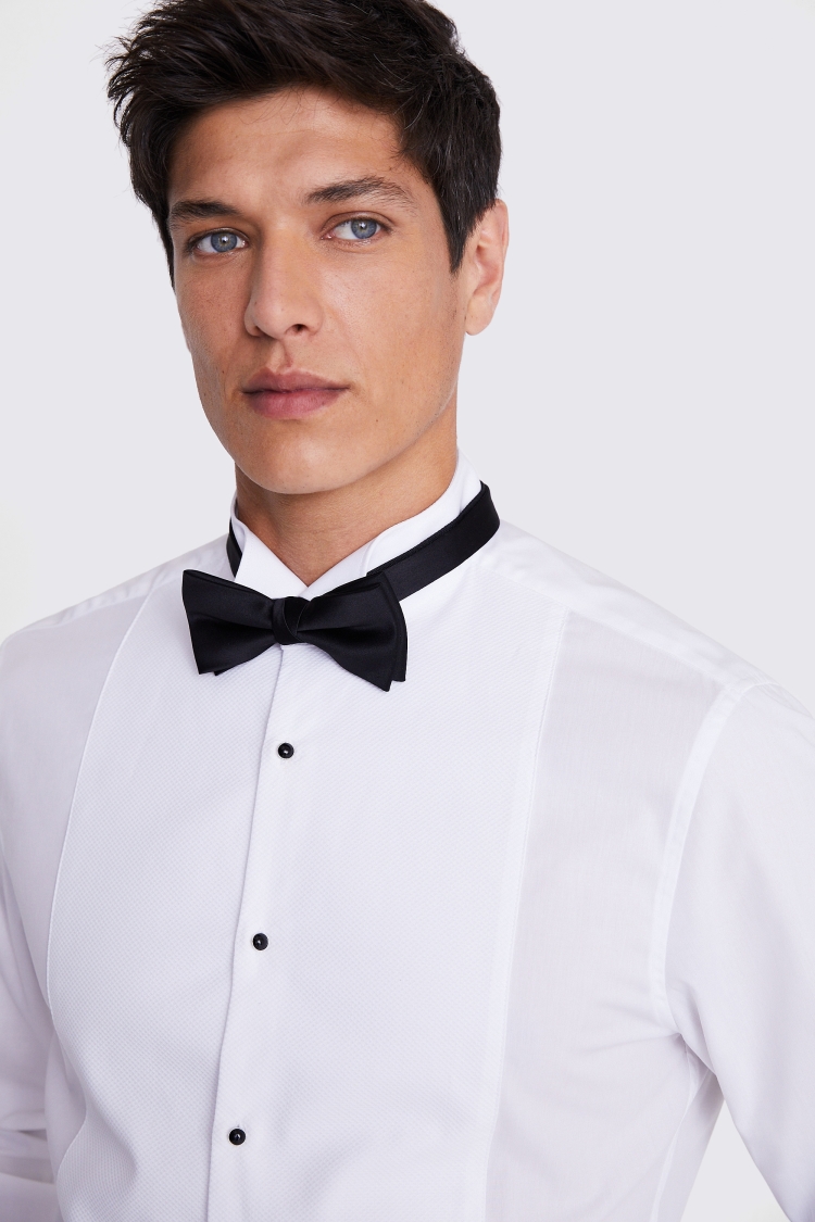 Tailored Fit White Wing Collar Pleated Dress Shirt   Buy Online at Moss