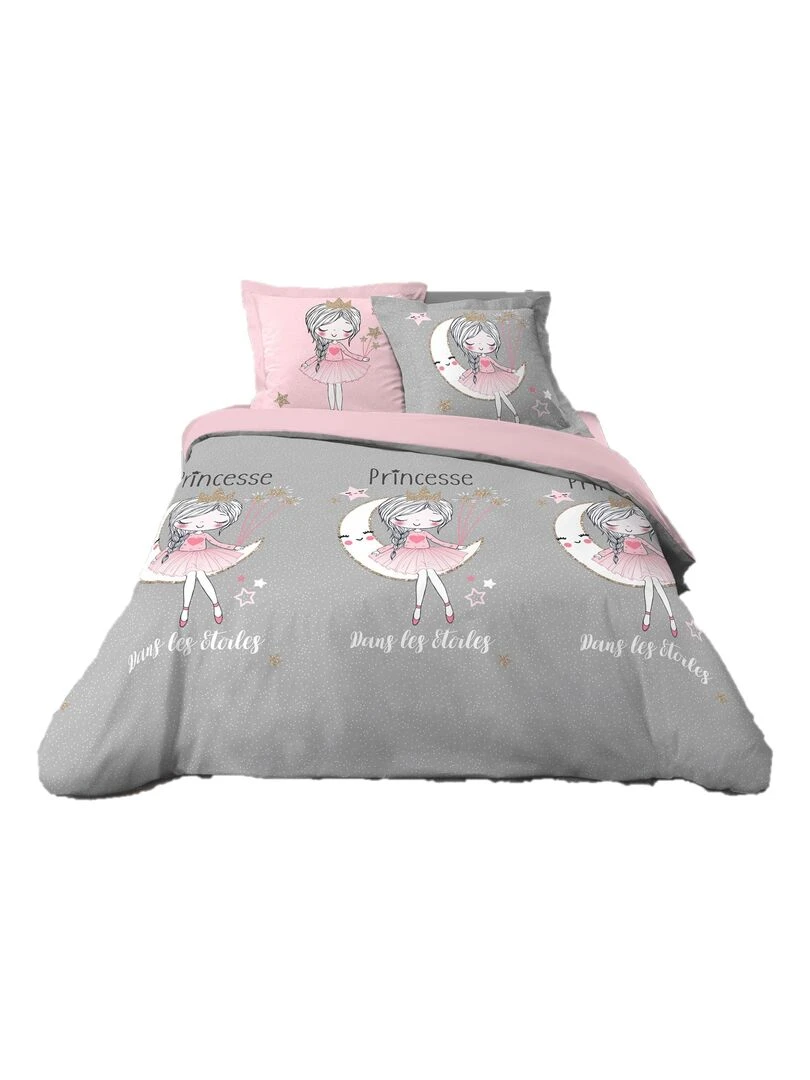 Parure Housse de couette + taie Princesse et Etoile Gris