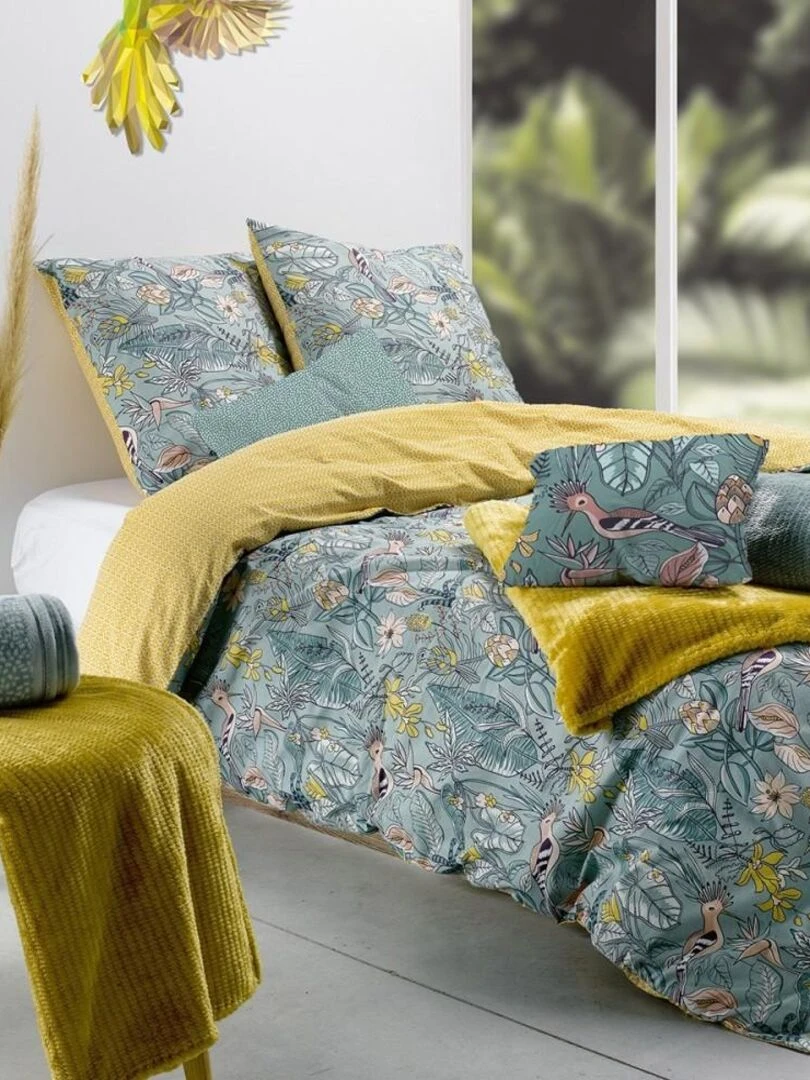 Housse de couette Hupia + taie(s) coton 57 fils Jaune
