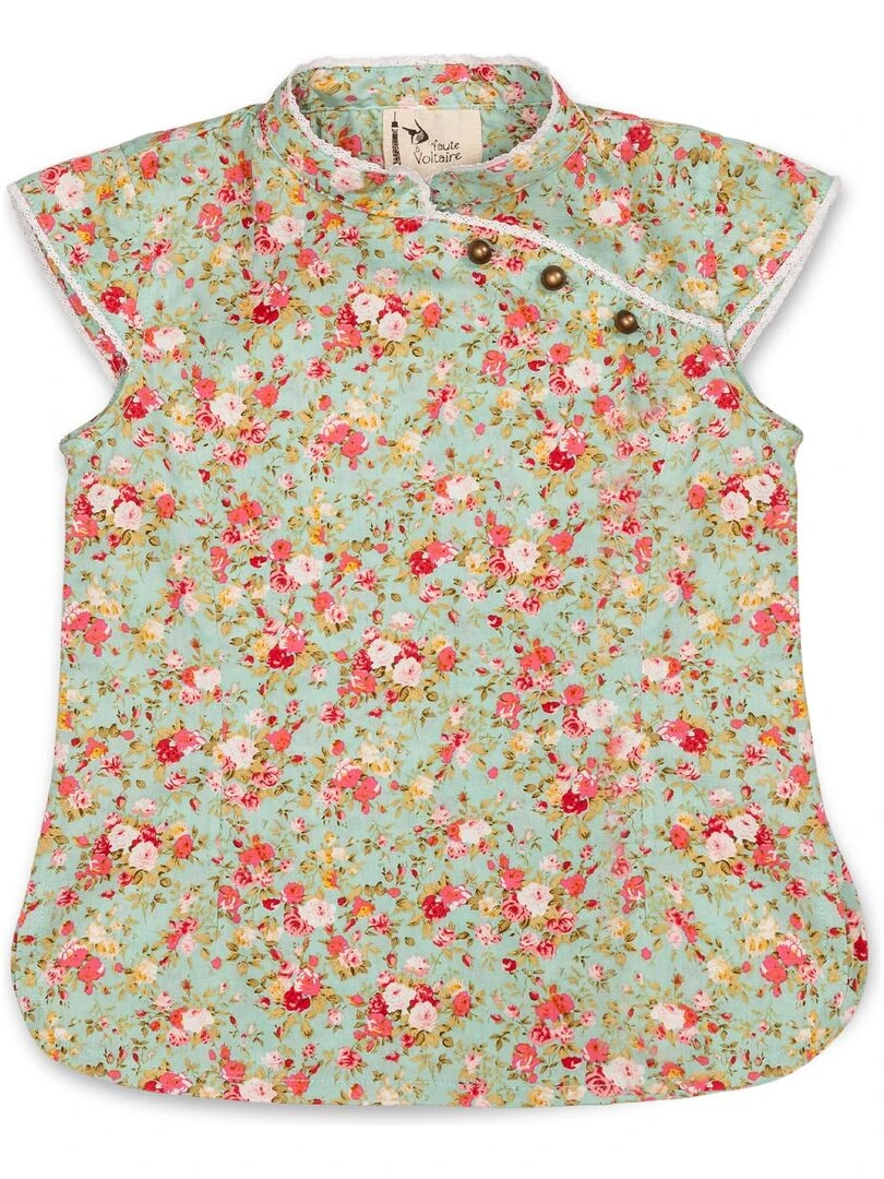 Blouse Chinoise à col Mao Fille   Fleurie Liberty Vert  ANNAM   'LA FAUTE A VOLTAIRE'   Vert d'eau