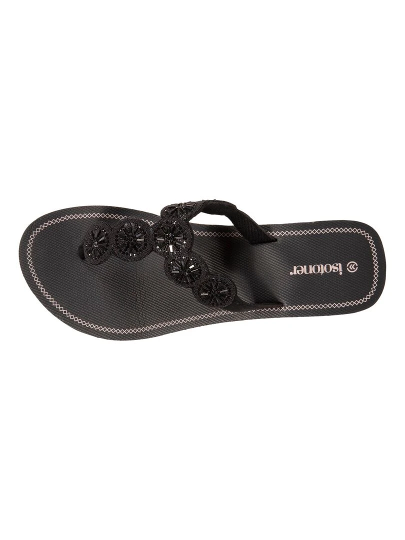 Tongs compensée Femme Perles Noir Noir