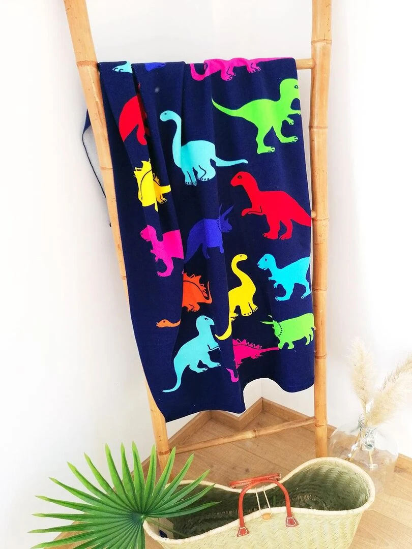 Pack ponchos et serviette microfibre enfant Dino Bleu marine
