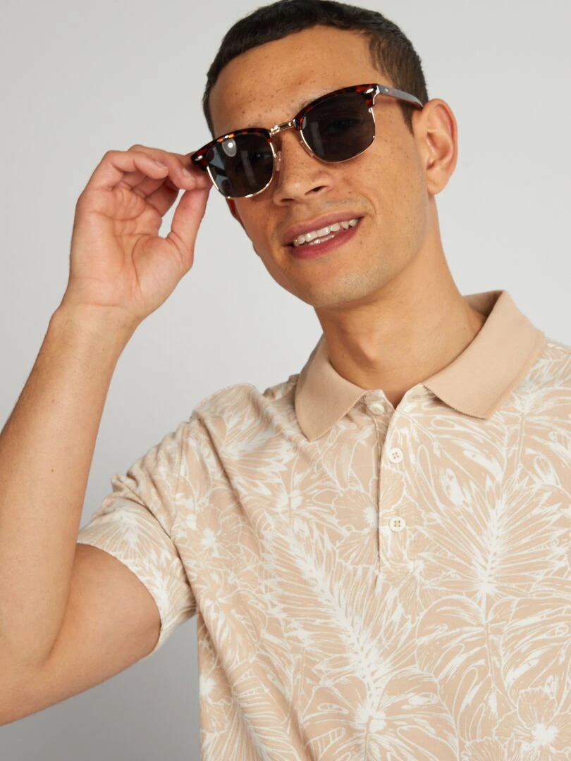 Polo imprimé en piqué de coton Beige