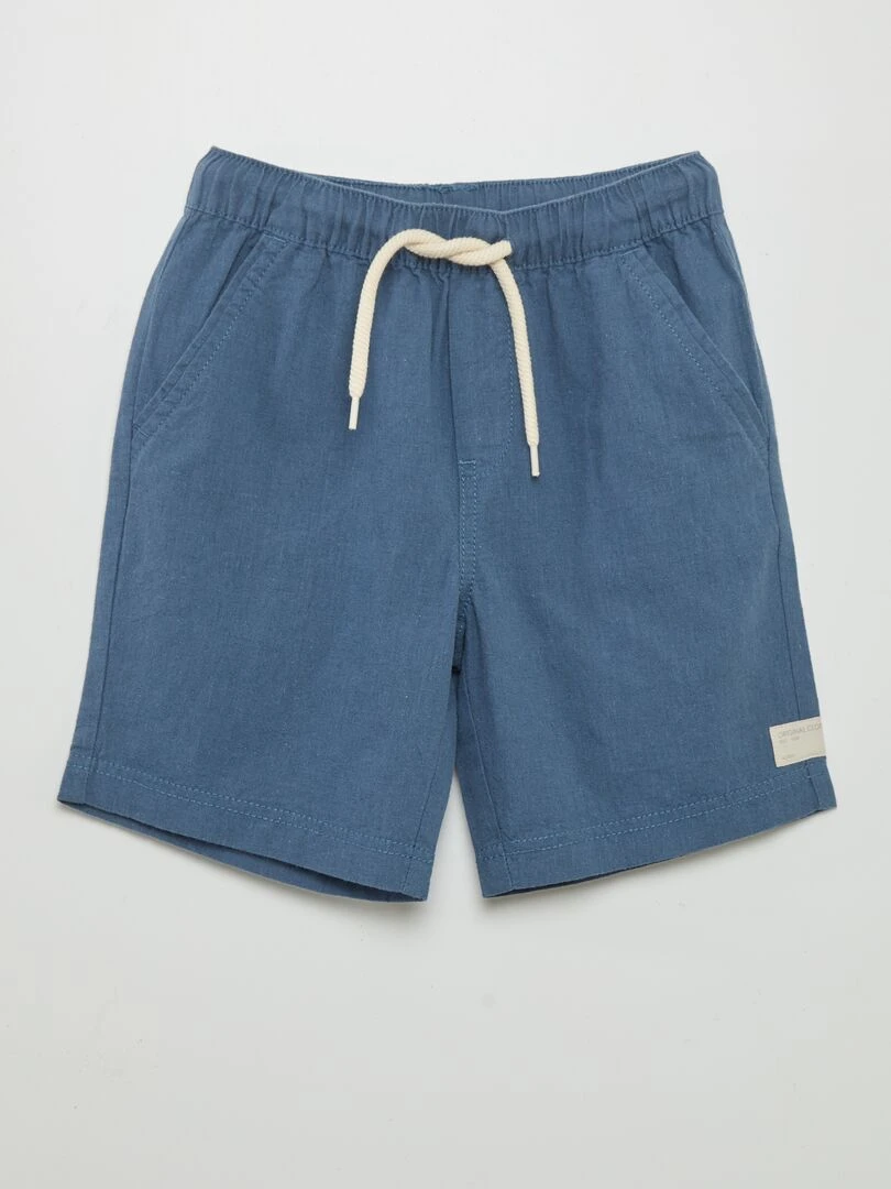 Short en lin uni Bleu