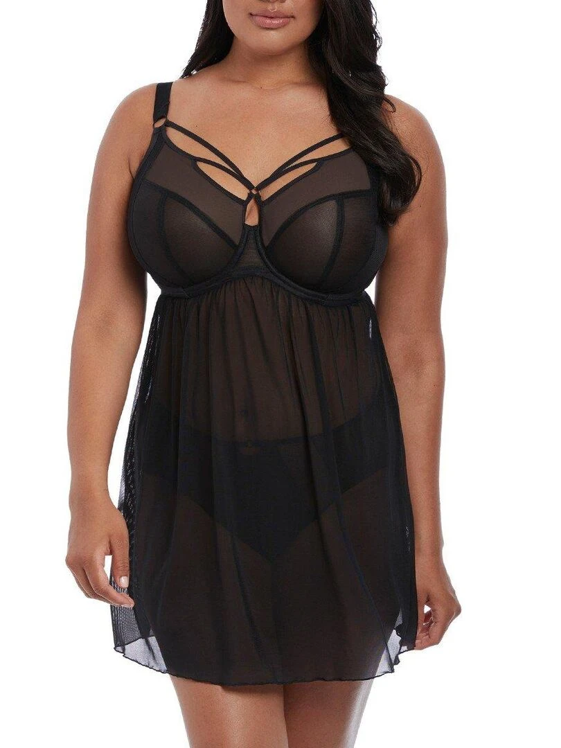 Nuisette grande taille avec soutien gorge Sachi Noir