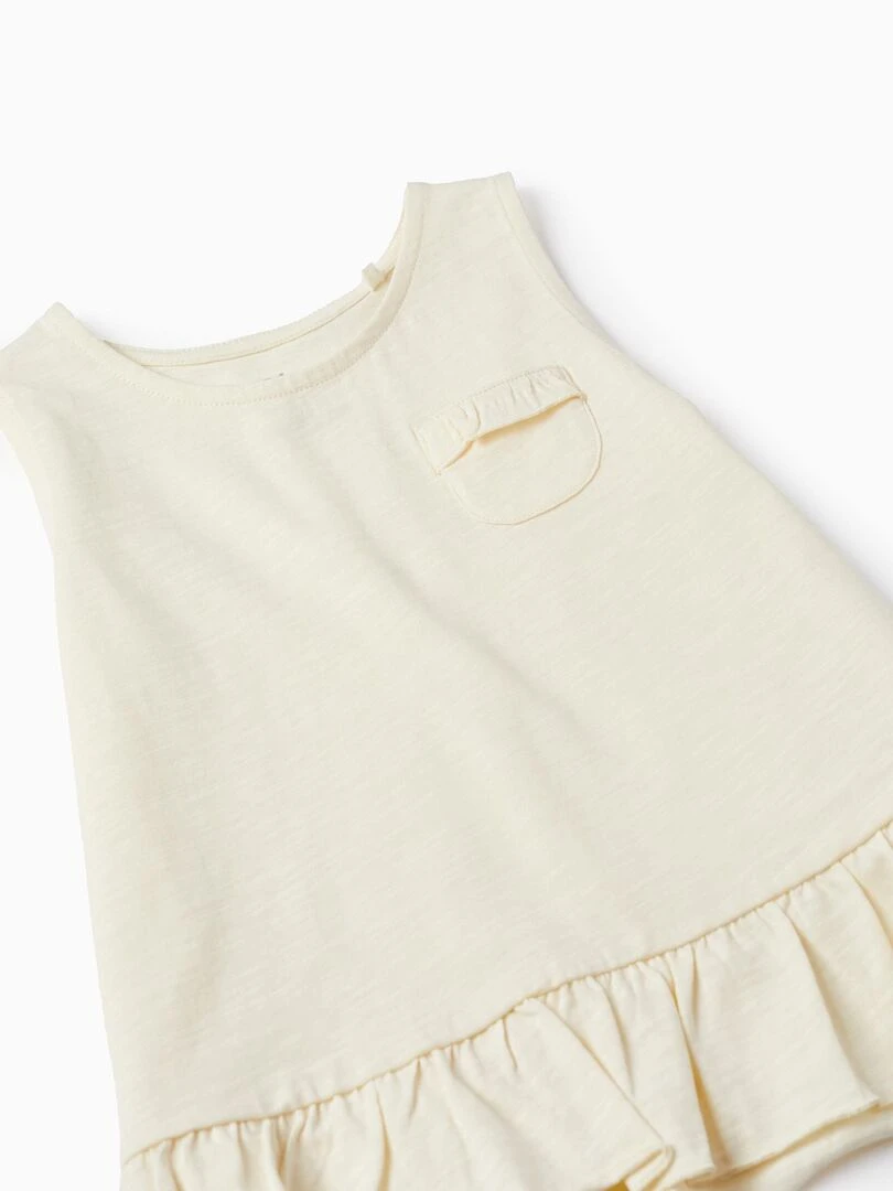 Haut En Coton À Volants Pour Fille manches courtes   Blanc