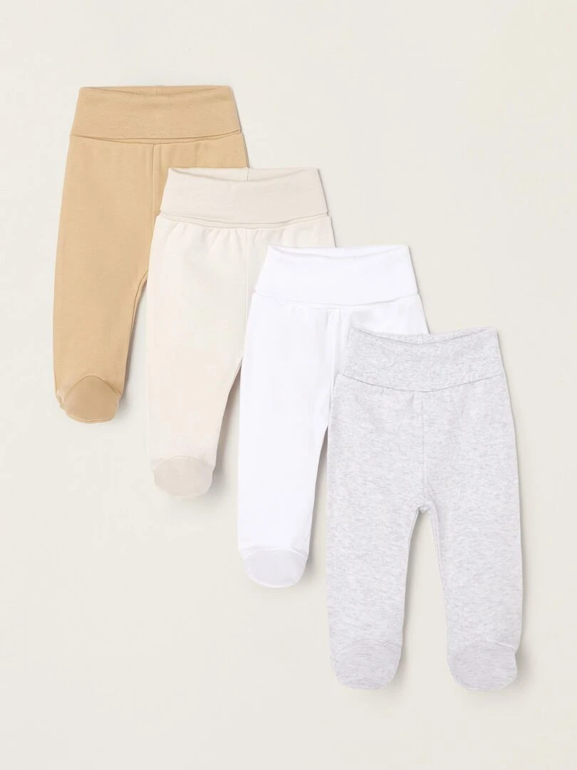 Pack 4 Pantalons avec Pieds en Coton pour Nouveau Né CRADLE OF LIFE Multicolore