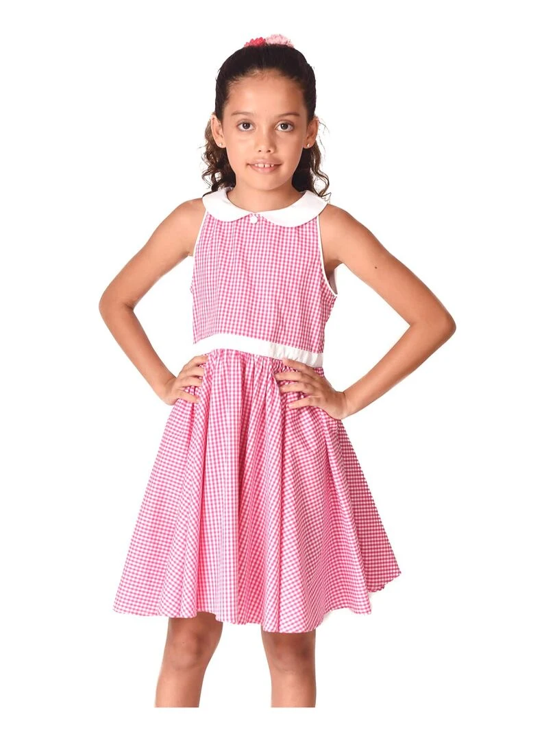 Robe Qui Tourne Fille  Carrx Vichy Rose  Col Claudine  HEPBURN   'LA FAUTE A VOLTAIRE'   Rose framboise