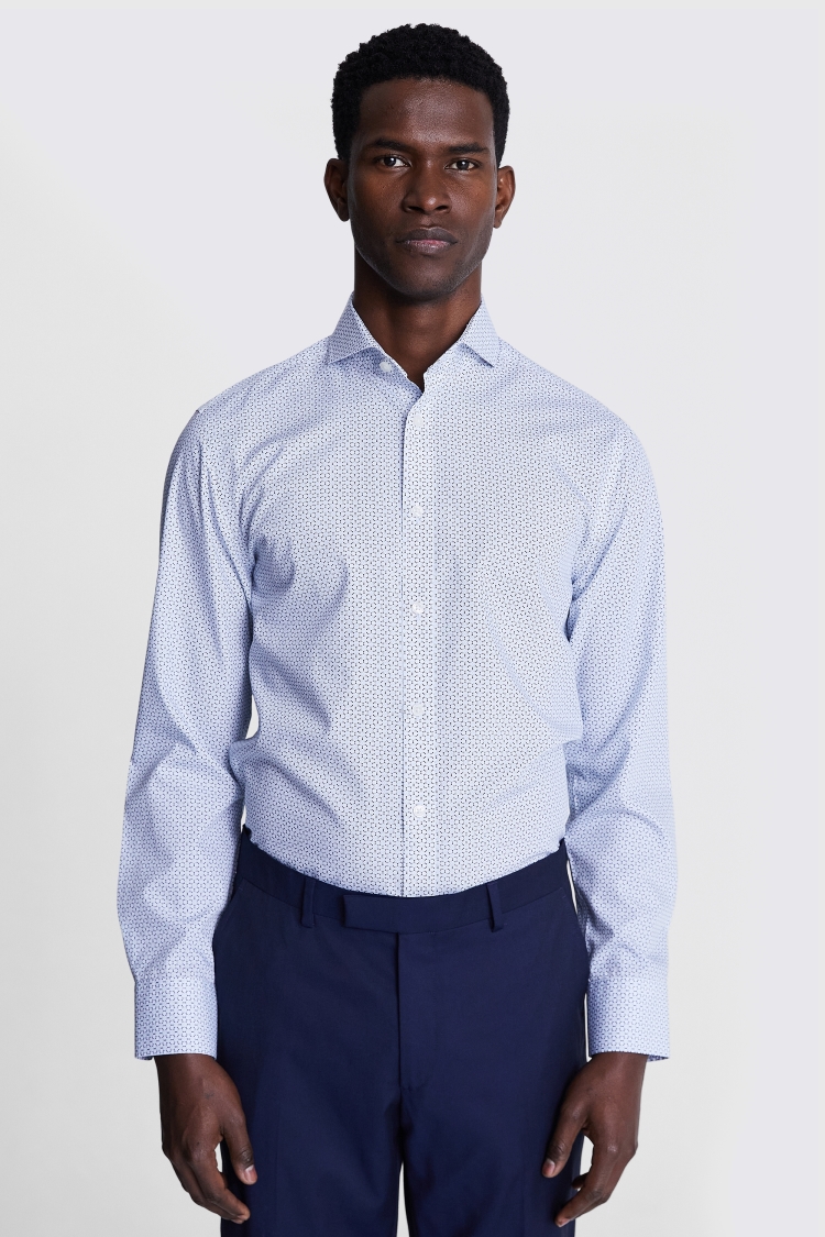 Tailored Fit Blue Printed Non-Iron Shirt Buy Online at Moss