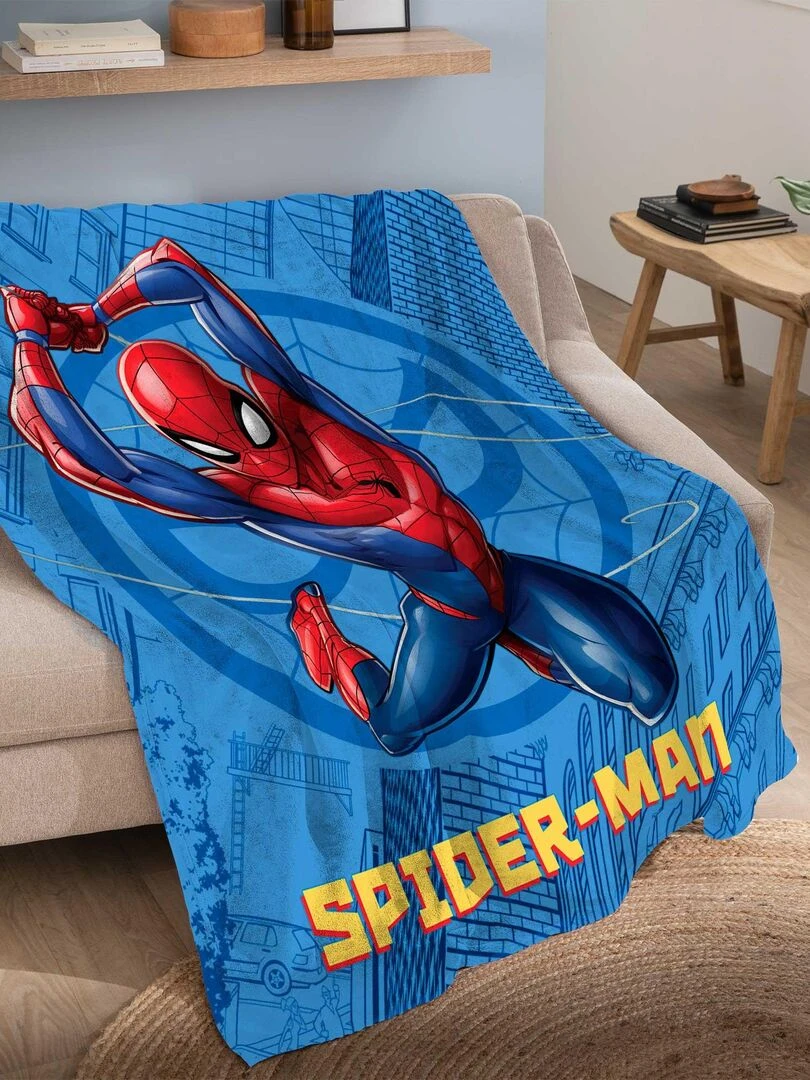 Plaid polaire tout doux imprimé 100% polyester SPIDERMAN ACTION Bleu