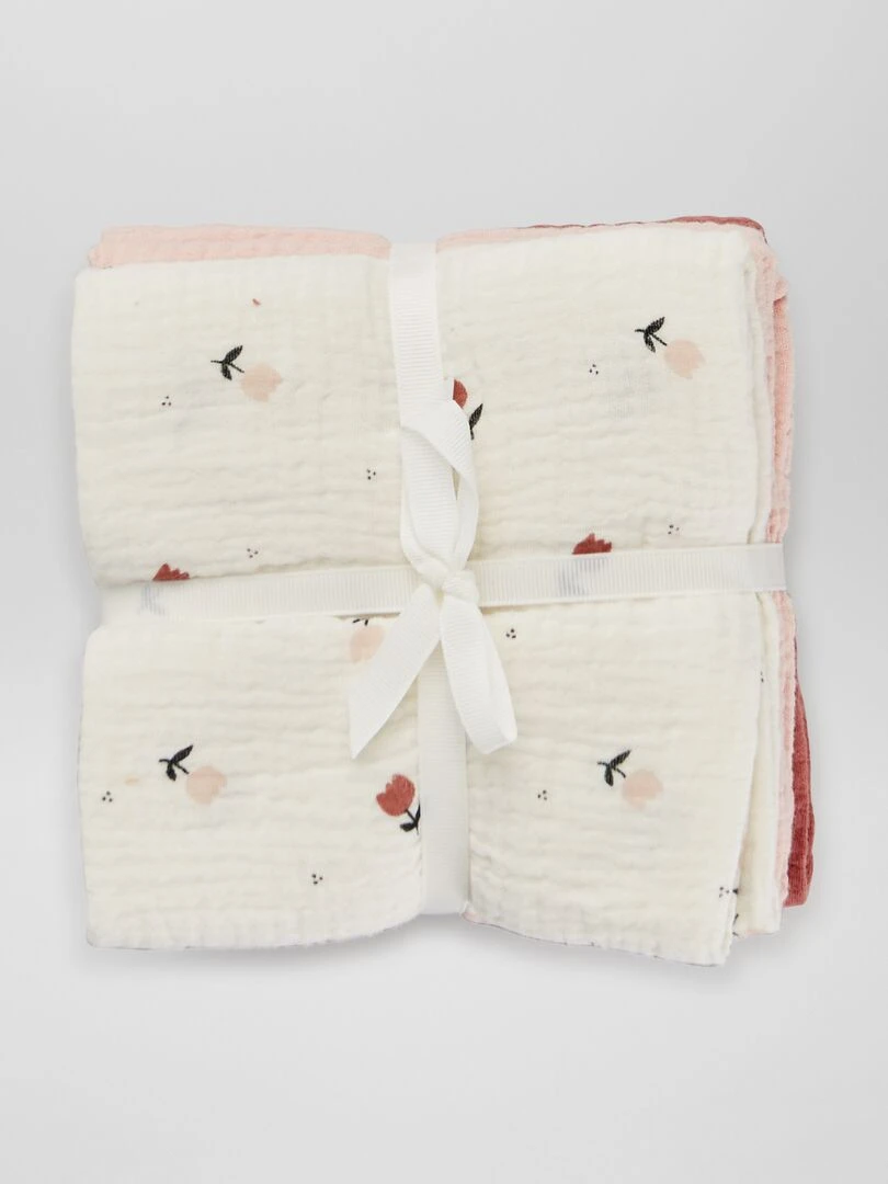 Lot de 3 langes en gaze de coton Rose
