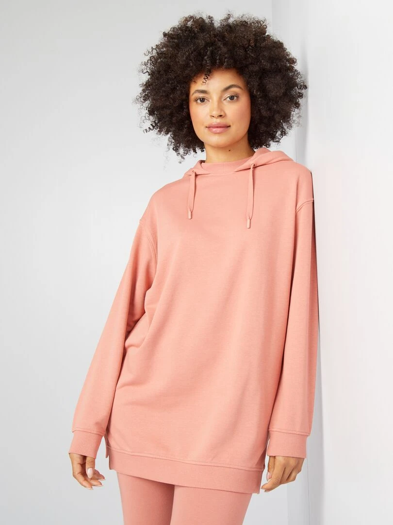 Sweat à capuche à coupe longue   Rose