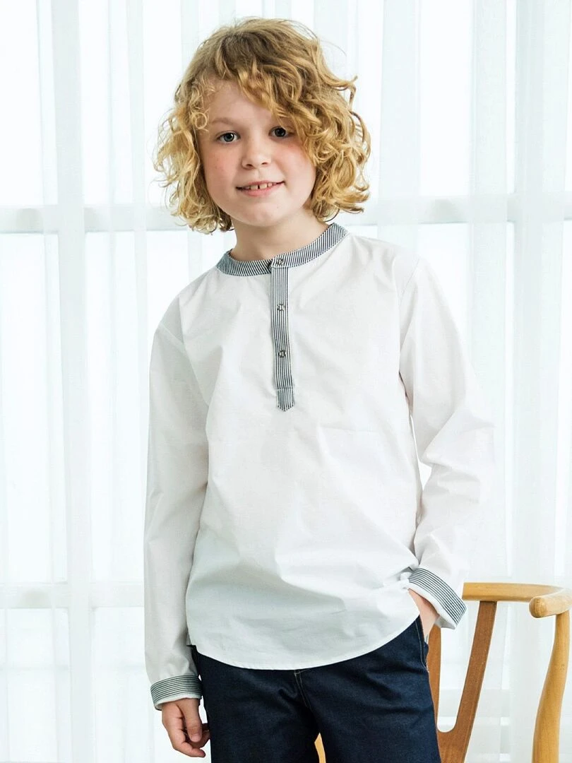 Chemise Blanche Col Mao pour Garçon RIMBAUD 'LA FAUTE A VOLTAIRE' Blanc
