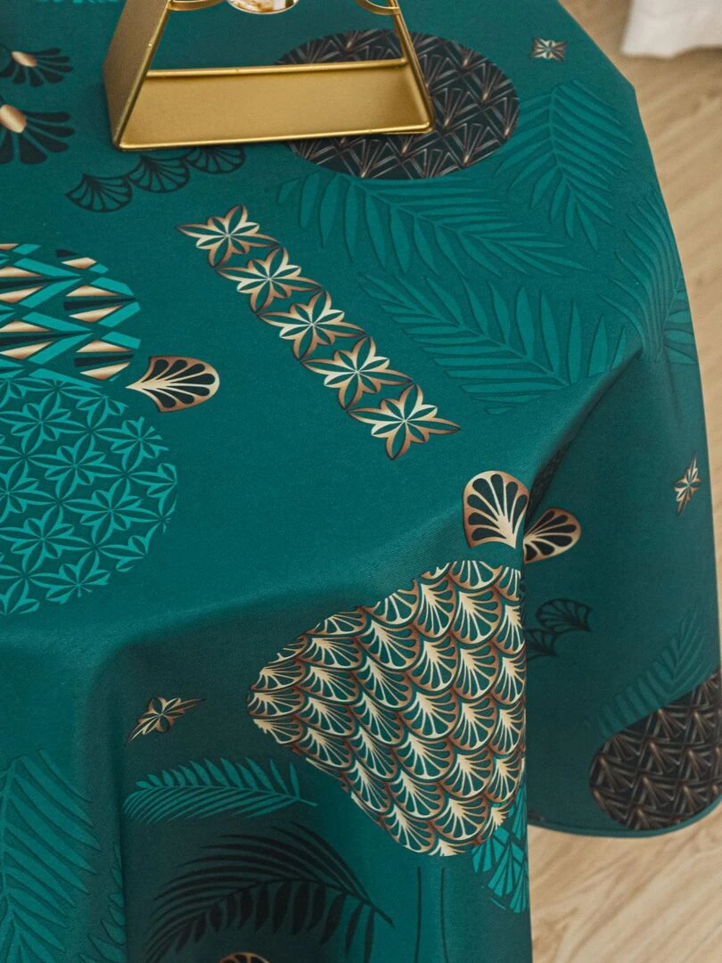 Nappe ronde fantaisie   Bleu canard
