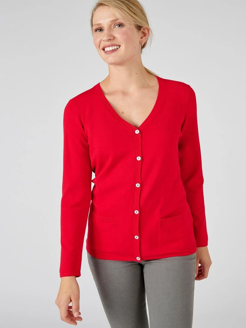 Gilet boutonné manches longues Damart Rouge