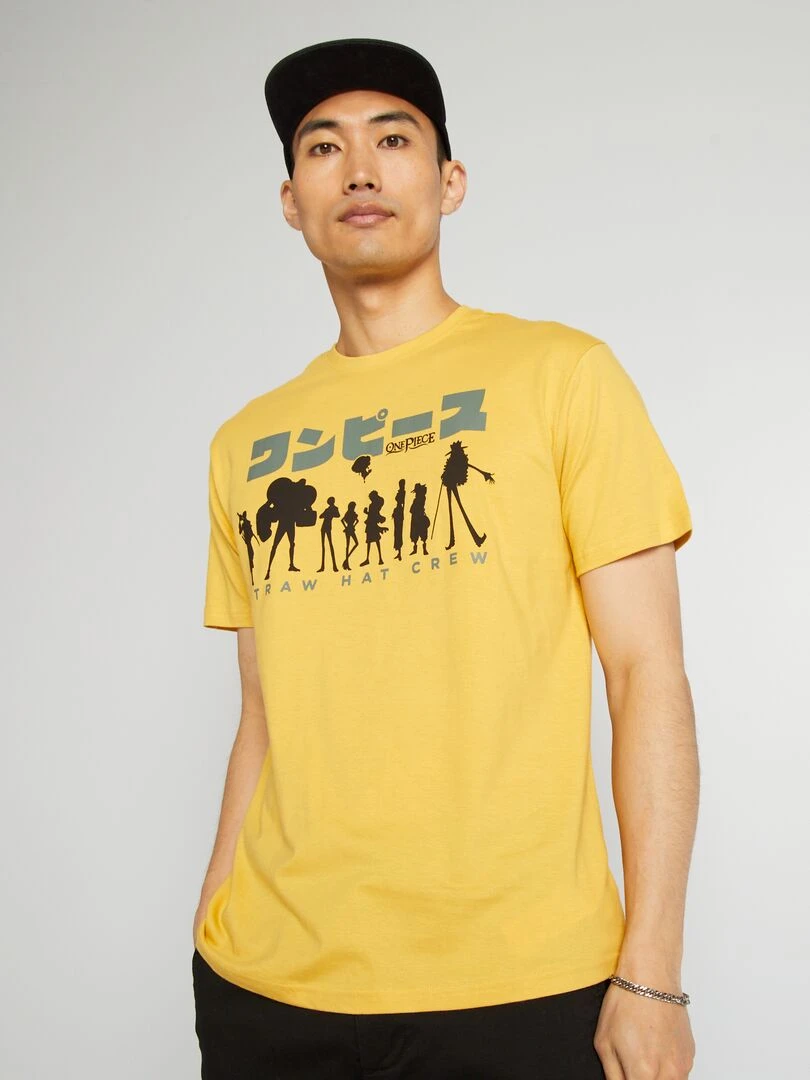 T shirt 'One Piece' à col rond avec imprimé jaune
