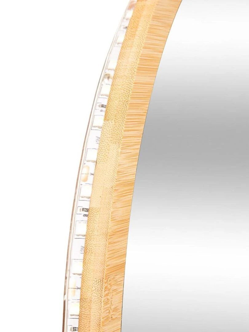 Miroir rond mural LED bambou 57 cm Beige