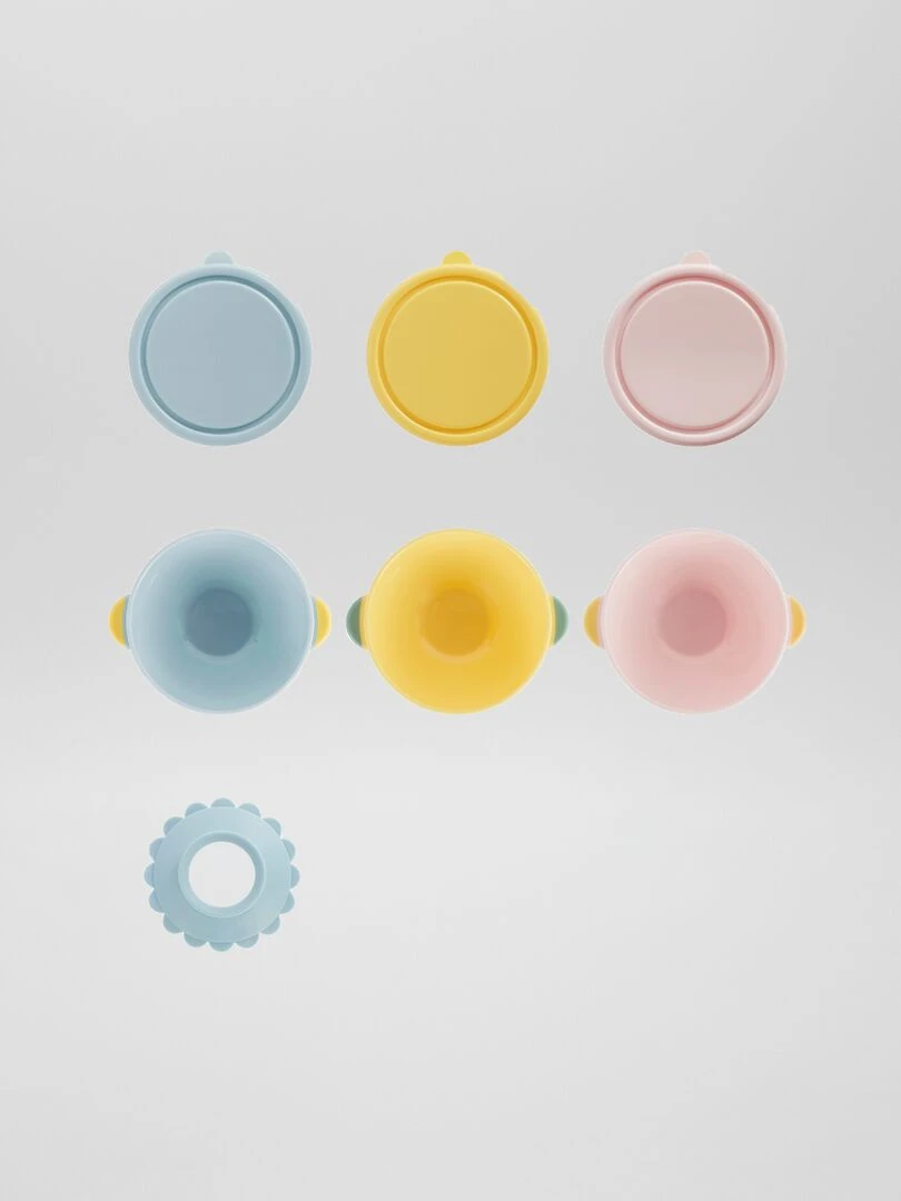 Lot de 3 bols avec couvercle 'Badabulle'   Bleu/jaune/rose
