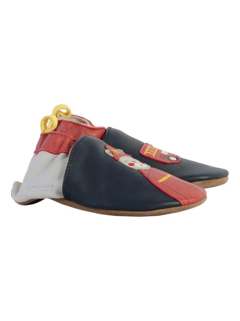 Coffret Chausson Cuir Bebe Robeez Fireman   Bleu
