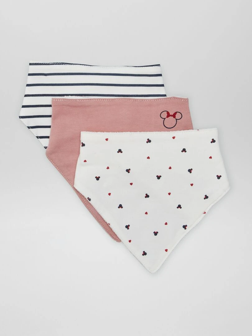 Lot de 3 bavoirs triangles avec pressions 'Disney' Blanc/rose