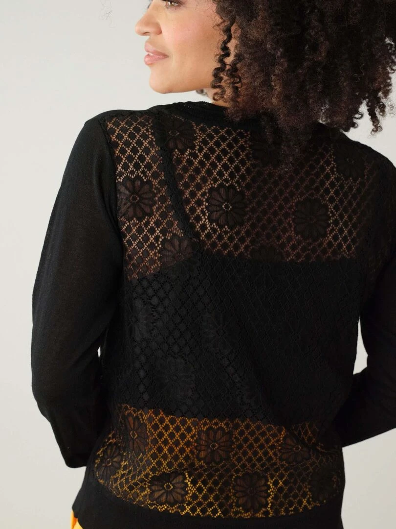 Cardigan avec dos en dentelle pour femme 'Deeluxe'   Noir