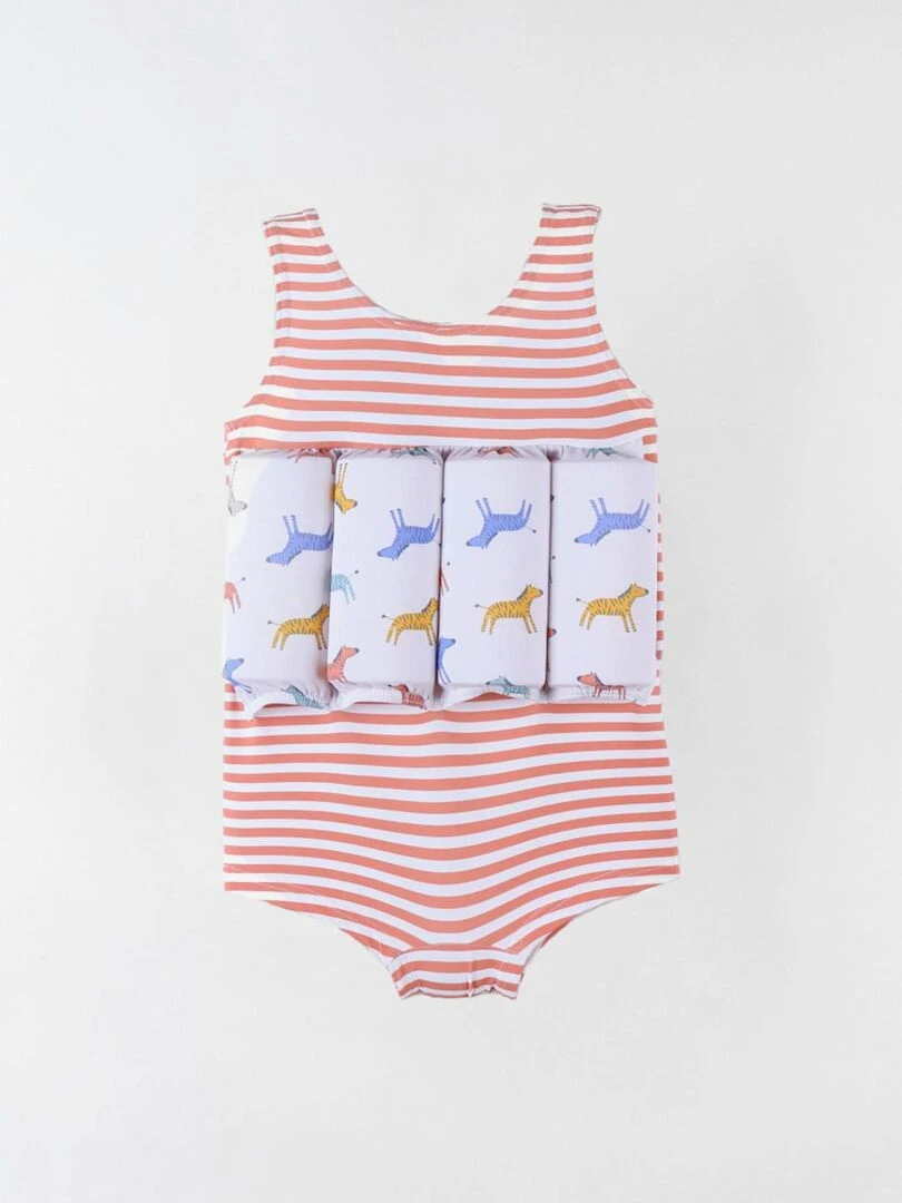 Maillot bouée rayé à imprimés rouge/écru Archimède Orange