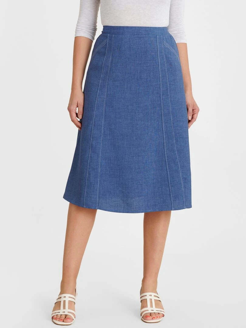 Jupe ample tissu effet lin Damart Bleu
