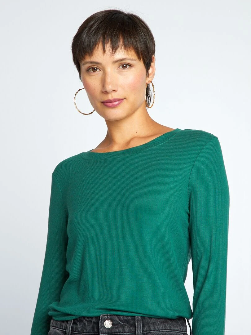 T shirt en maille côtelée stretch Vert
