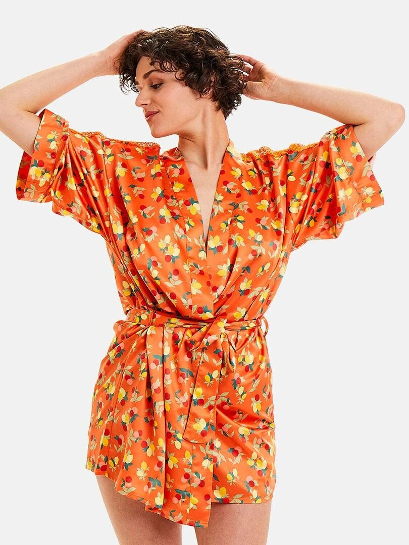 Kimono imprimé NOUMEA   Camille Cerf & Pomm'Poire   Orange