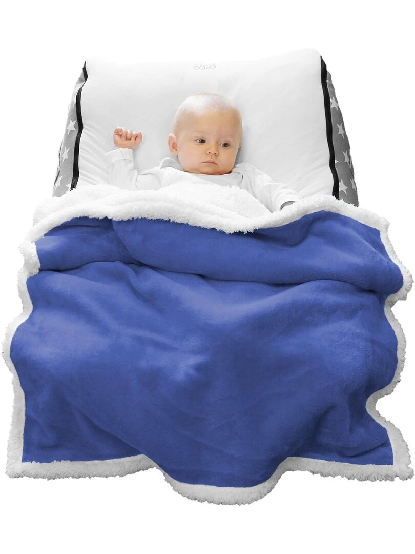 Lot de 2 couvertures  plaids polaires pour bébé en flanelle et sherpa ultra doux   Monsieur Bébé   Bleu