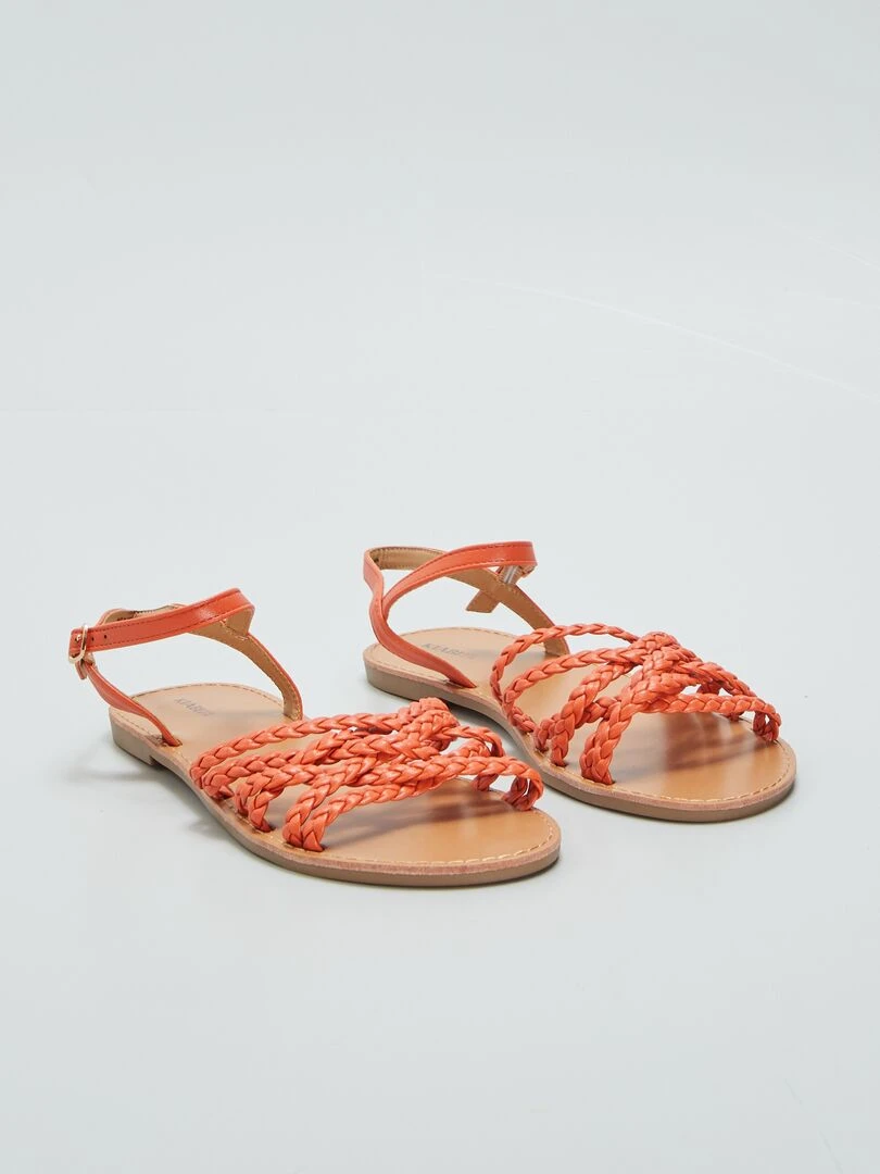 Sandales plates à brides tressées Orange